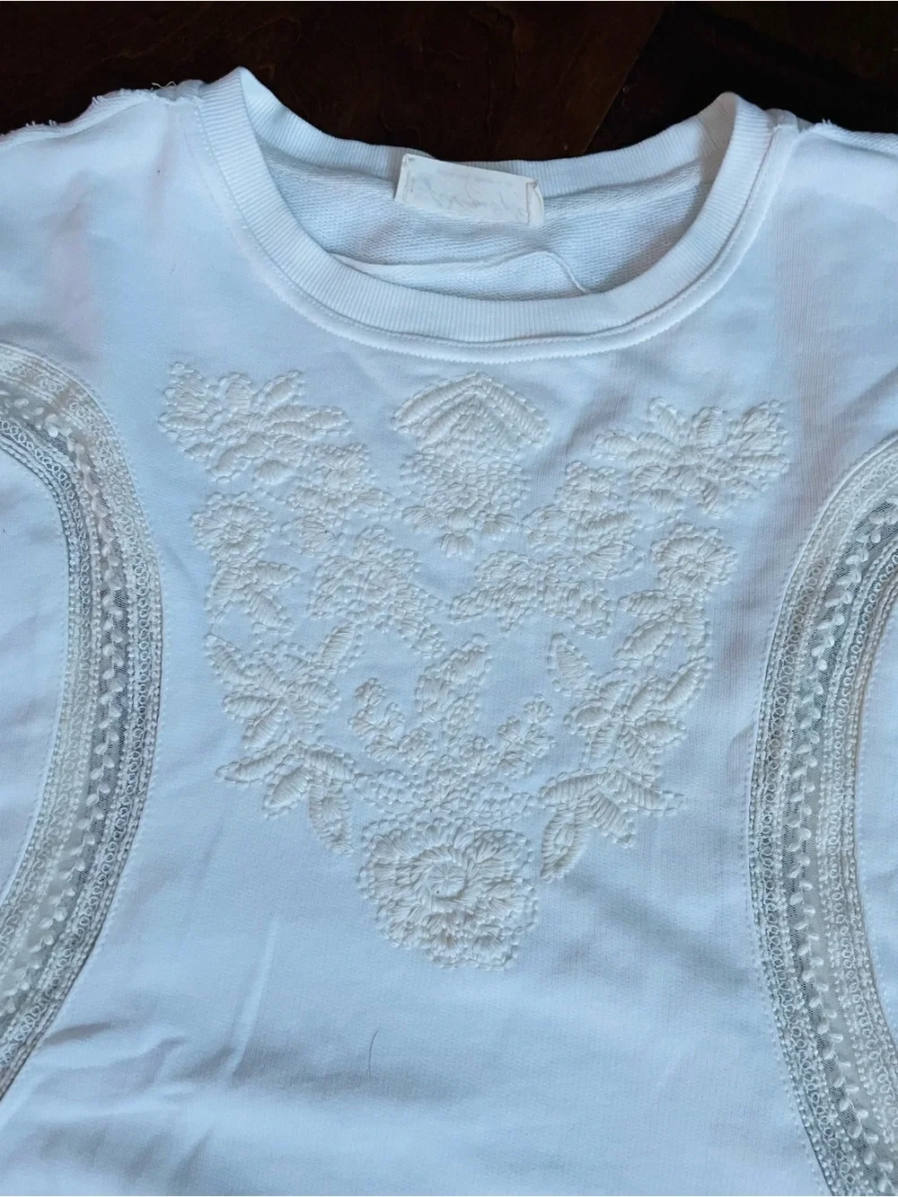 Free People White Embroidered Crewneck Sweatshirt